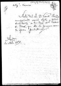 Portada:Carpetilla de expediente sobre varios objetos y huesos, supuestamente prehistóricos, descubiertos en Castañar de Ibor por Vicente Paredes