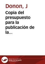 Portada:Copia del presupuesto para la publicación de la memoria y planos de la vía romana de Uxama a Augustóbriga de Eduardo Saavedra