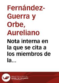 Portada:Nota interna en la que se cita a los miembros de la Comisión de Antigüedades de la Real Academia de la Historia