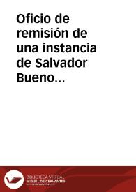 Portada:Oficio de remisión de una instancia de Salvador Bueno en la que solicita la adquisición de ejemplares de la obra de Manuel Rodríguez de Berlanga "Los Bronces de Lascuta, Bonanza y Aljustrel"