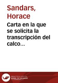 Portada:Carta en la que se solicita la transcripción del calco de la inscripción hallada en Sierra Morena.