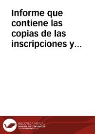 Portada:Informe que contiene las copias de las inscripciones y la información de diversas escrituras sobre donaciones de villas