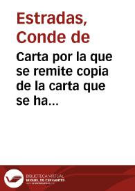 Portada:Carta por la que se remite copia de la carta que se ha enviado por medio del apoderado del Conde de Estradas al apoderado de la Duquesa de Medinaceli, realtivo al sarcófago de San Juan de Mata.