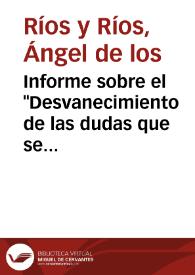 Portada:Informe sobre el \"Desvanecimiento de las dudas que se han manifestado sobre la inscripción dedicatoria de la iglesia de Santa Cruz de Cangas\".