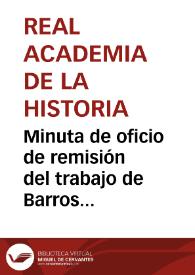 Portada:Minuta de oficio de remisión del trabajo de Barros Sibelo \"Colección de Fueros, privilegios, cartas pueblas, inscripciones y documentos inéditos de Galicia\".