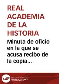 Portada:Minuta de oficio en la que se acusa recibo de la copia con las bases del concurso sobre los Vitores, que existen en edificios públicos y particulares de Salamanca. Se acuerda que el asunto pase a la Comisión del Boletín por si ésta última estima procedente la publicación de las bases en el mismo.