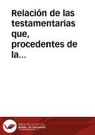 Portada:Relación de las testamentarias que, procedentes de la antigua Escribanía de Cámara del Consejo Supremo de Guerra y Marina, existen en el Archivo General Militar de Segovia, y que habiendo sido examinadas tienen interés histórico y los fallecimientos son anteriores a 1801.