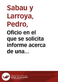 Portada:Oficio en el que se solicita informe acerca de una petición presentada por varios vecinos de Garray, reclamando la cantidad de 939 reales con 90 céntimos que se les adeuda por indemnización de los terrenos ocupados para las excavaciones de Numancia.