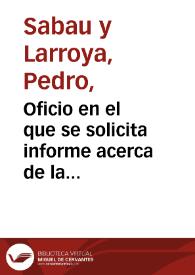 Portada:Oficio en el que se solicita informe acerca de la instancia enviada por los propietarios de los terrenos ocupados por las excavaciones de Numancia, con la reclamación del abono de los arriendos desde 1871 hasta la fecha.