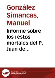 Portada:Informe sobre los restos mortales del P. Juan de Mariana.