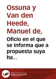 Portada:Oficio en el que se informa que a propuesta suya  ha sido encargado por la Real Sociedad de Amigos del País de Tenerife en sesión de 1884/04/30 de dirigir una comisión para localizar el sitio donde se desarrolló la Batalla de Acentejo (Tenerife) para erigir allí un monumento conmemorativo de piedra, ofreciéndose para informar de los resultados de la comisión.