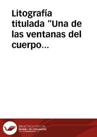 Portada:Litografía titulada “Una de las ventanas del cuerpo del edificio que estaba contiguo al palacio de los Duques de Mandas”. Lit. V. Alegre Pza Constitución 9, Valencia.