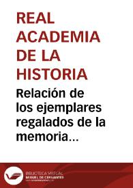 Portada:Relación de los ejemplares regalados de la memoria sobre el Disco de Teodosio.