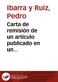 Portada:Carta de remisión de un artículo publicado en un periódico de Elche relativo al hallazgo de la Dama de Elche a la vez que solicita la opinión de la corporación.