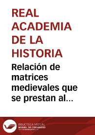 Portada:Relación de matrices medievales que se prestan al Ministerio de Cultura para una exposición a realizar en Madrid en el Archivo Histórico Nacional bajo el lema \"Arqueología en Madrid\"