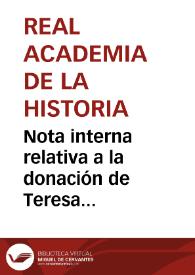 Portada:Nota interna relativa a la donación de Teresa Cristiani Castiglione de una medalla de Baltasar Castiglione.