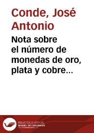 Portada:Nota sobre el número de monedas de oro, plata y cobre o bronce y otros materiales del monetario de Tomás Fermín de Lezaún.