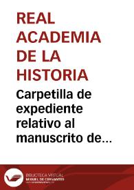 Portada:Carpetilla de expediente relativo al manuscrito de Bover "Ensayo sobre las monedas y medallas antiguas y modernas pertenecientes a la Isla de Mallorca".