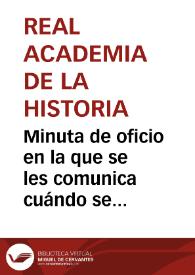 Portada:Minuta de oficio en la que se les comunica cuándo se celabrará la próxima reunión de la misma.