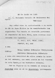 Portada:Minuta de la carta en la que se incluye el informe realizado sobre la moneda romana de oro hallada en Ibahernando.