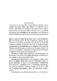 Portada:Informe acerca de la declaración de Monumento Nacional de la iglesia de Santa Tecla del pueblo de Cervera de la Cañada, provincia de Zaragoza, solicitado por la Dirección General de Bellas Artes a solicitud de la Comisión Provincial de Monumentos de Zaragoza y en virtud de instancia de las autoridades y vecindario de dicho pueblo / Eduardo Ibarra y Rodríguez