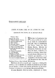 Portada:Junta pública de 29 de junio de 1940 : recepción del Excelentísimo Sr. D. Natalio Rivas / V. Castañeda