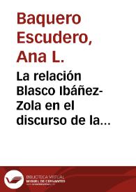 Portada:La relación Blasco Ibáñez-Zola en el discurso de la historiografía y crítica literaria / Ana L. Baquero Escudero