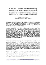 Portada:El rol de la Constitución de Cádiz en la gestación de la independencia del Perú = The role of Constitution of Cádiz in the gestation of the independence of Perú / César Landa Arroyo