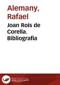 Portada:Joan Roís de Corella. Bibliografia / Rafael Alemany