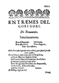 Portada:Entremes del gori gori / de Benauente