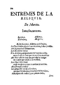 Portada:Entremes de la reliquia / De Moreto