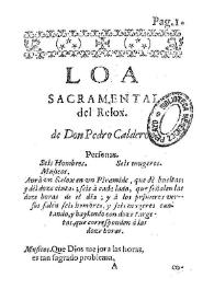Portada:Loa sacramental del relox / de Don Pedro Calderon