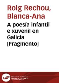 Portada:A poesía infantil e xuvenil en Galicia [Fragmento] / Blanca-Ana Roig Rechou