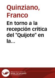 Portada:En torno a la recepción crítica del \"Quijote\" en la cultura italiana del siglo XVIII: un campo poco abonado / Franco Quinziano