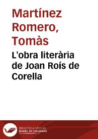 Portada:L'obra literària de Joan Roís de Corella / Tomàs Martínez Romero