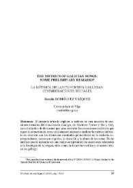 Portada:The metrics of Galician songs : some preliminary remarks = La métrica de las canciones gallegas: consideraciones iniciales / Rosalía Rodríguez Vázquez