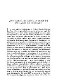 Portada:¿Fue abolida en España la Orden de San Lázaro de Jerusalén? / Luis Redonet