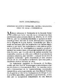Portada:Nota bibliográfica  : Ministerio de Asuntos Exteriores. Escuela Diplomática : Curso de 1943-1944. Conferencias / F. de Llanos y Torriglia