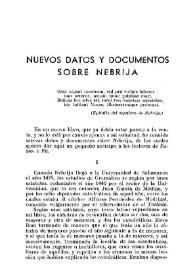 Portada:Nuevos datos y documentos sobre Nebrija / Félix G. Olmedo