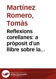 Portada:Reflexions corellanes: a pròposit d'un llibre sobre la literatura i l'espiritualitat de Corella / Tomàs Martínez Romero