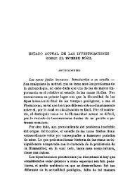 Portada:Estado actual de las investigaciones sobre el hombre fósil / José Pérez de Barradas