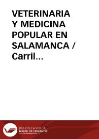 Portada:VETERINARIA Y MEDICINA POPULAR EN SALAMANCA / Carril Ramos, Angel