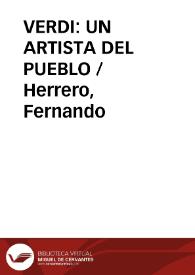 Portada:VERDI: UN ARTISTA DEL PUEBLO / Herrero, Fernando