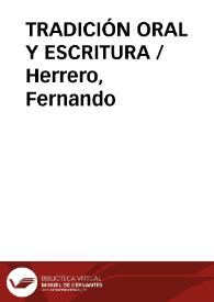 Portada:TRADICIÓN ORAL Y ESCRITURA / Herrero, Fernando