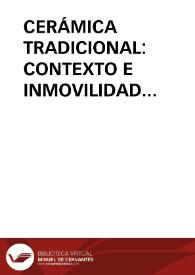 Portada:CERÁMICA TRADICIONAL: CONTEXTO E INMOVILIDAD TIPOLOGICA / Anta Felez, José Luis