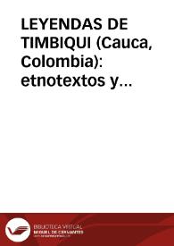 Portada:LEYENDAS DE TIMBIQUI (Cauca, Colombia): etnotextos y estudio comparativo / Pedrosa, José Manuel