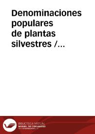 Portada:Denominaciones populares de plantas silvestres / Martinez Ezquerro, Aurora