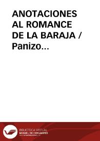 Portada:ANOTACIONES AL ROMANCE DE LA BARAJA / Panizo Rodriguez, Juliana