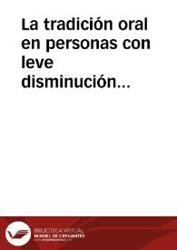 Portada:La tradición oral en personas con leve disminución psíquica: El caso de Julián “el Colorao” / Rodriguez Pastor, Juan y RODRIGUEZ SANCHEZ