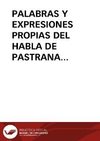 Portada:PALABRAS Y EXPRESIONES PROPIAS DEL HABLA DE PASTRANA (GUADALAJARA) / Remartinez Maestro, María Jesús